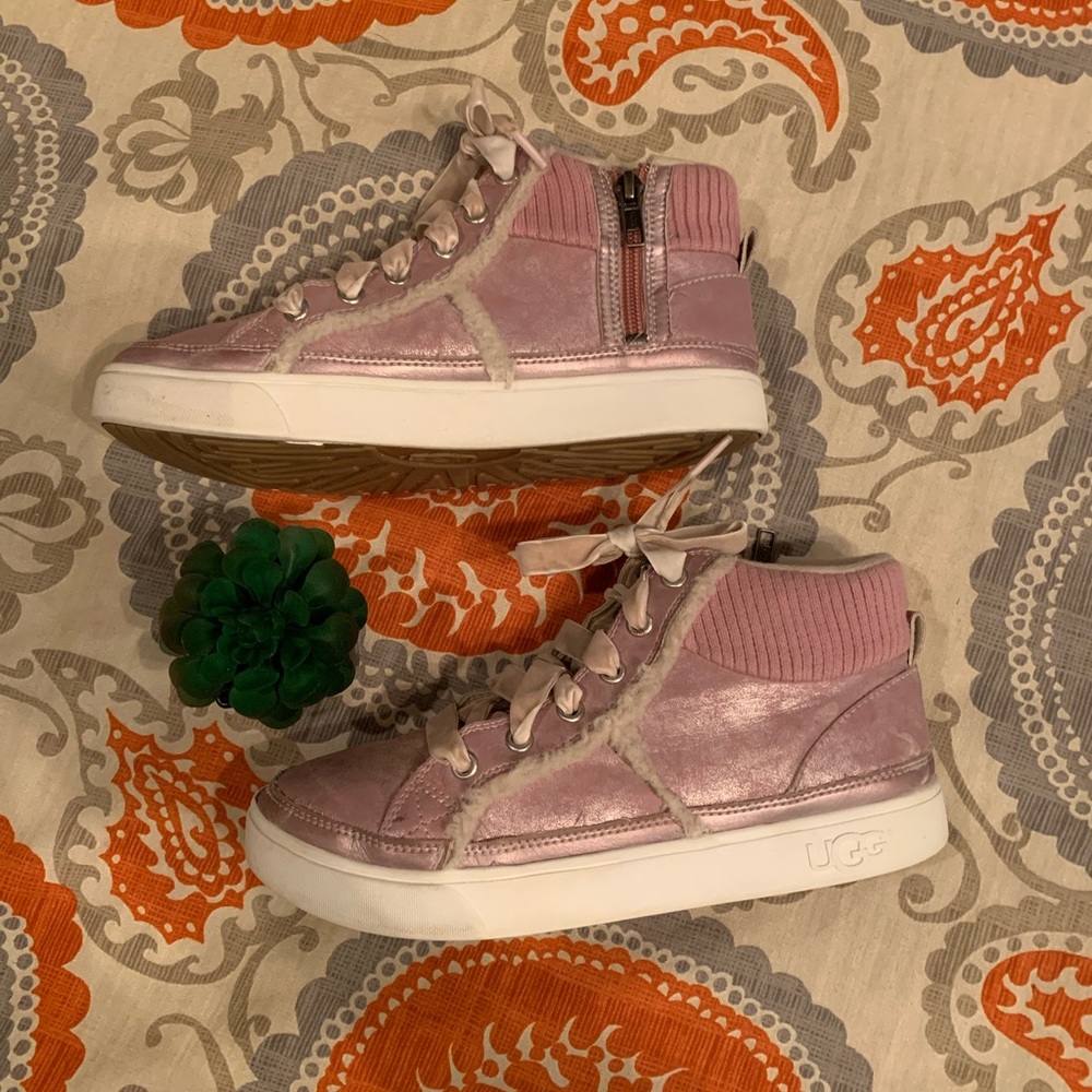UGG pink metallic lace up high top trainers